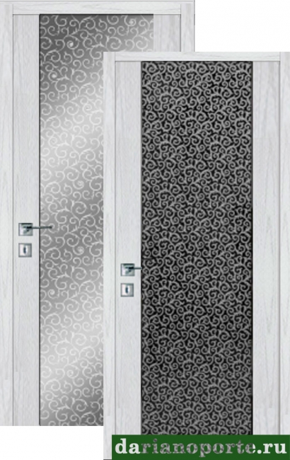 межкомнатные двери  Дариано Рондо 3 декор с матированием Арабика-2 серебро ясень