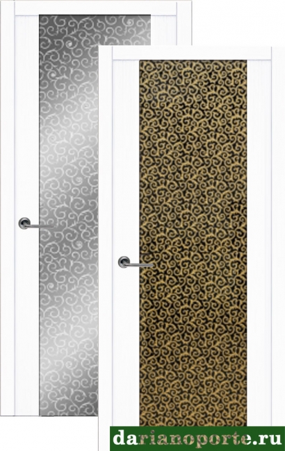 межкомнатные двери  Дариано Рондо 3 декор с матированием Арабика-2 золото белый глянец