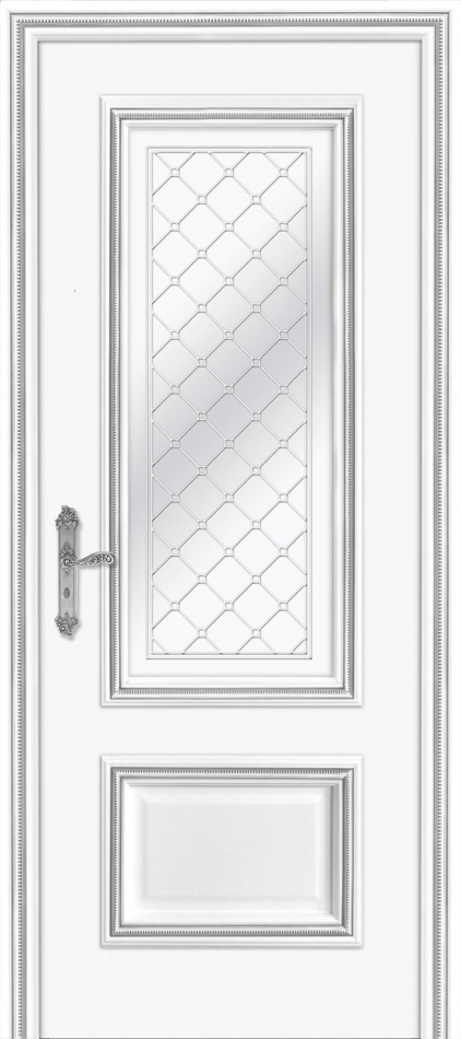 межкомнатные двери  Дариано Итака контур Антей эмаль белая патина серебро