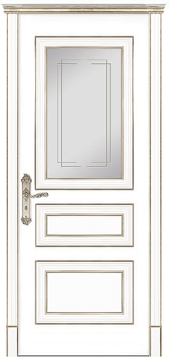 межкомнатные двери  Дариано Виченца-3 гравировка Турин эмаль белая патина серебро