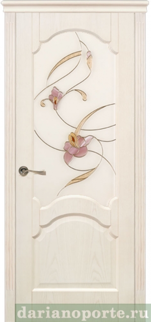 межкомнатные двери  Дариано Барселона витраж Орхидея ясень карамель