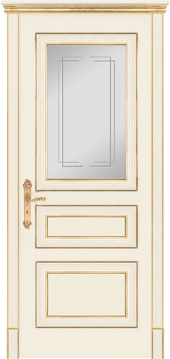 межкомнатные двери  Дариано Виченца-3 гравировка Турин эмаль слоновая кость патина золото