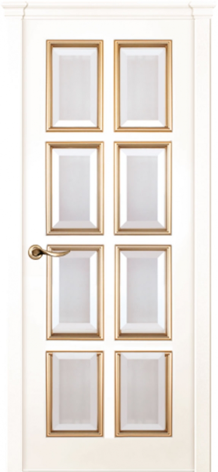 межкомнатные двери  Дариано Венеция с фацетом эмаль белая патина золото