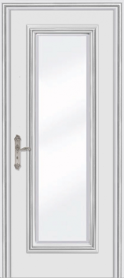 межкомнатные двери  Дариано Родос с фацетом эмаль шиншилла патина серебро
